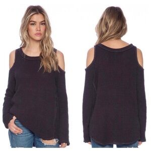 Free People Sunrise Cold Shoulder Waffle Knit Sweater in Black Size XS